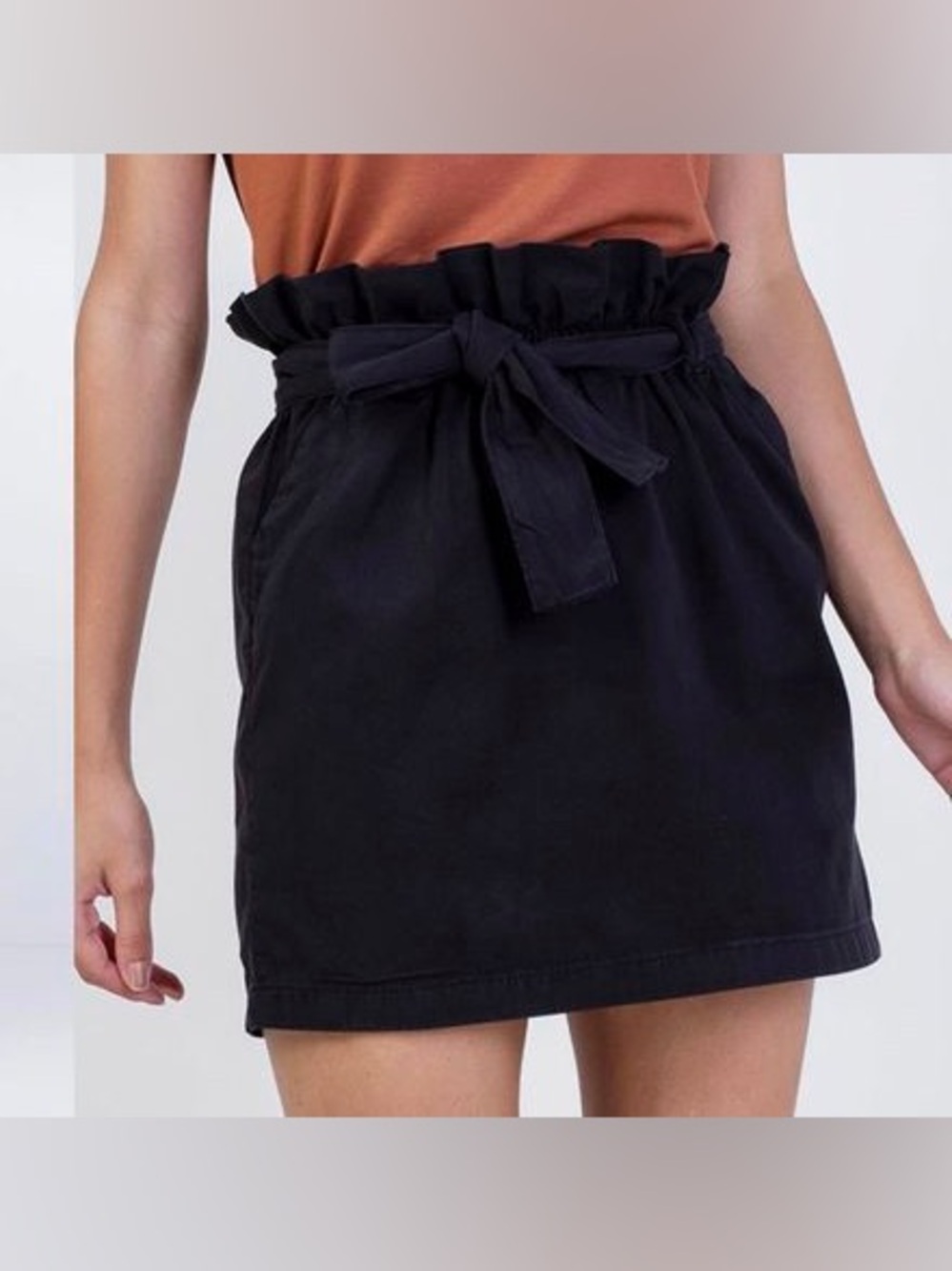 Dynamite Black Paperbag Tie Mini Skirt